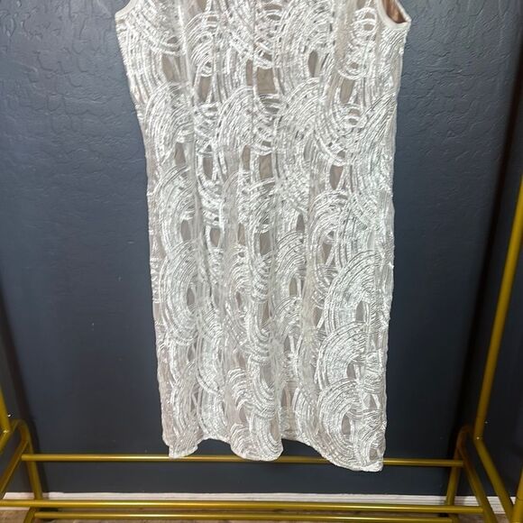 White and Silver Embellished Sheath Cocktail Dress - Picture 6 of 8